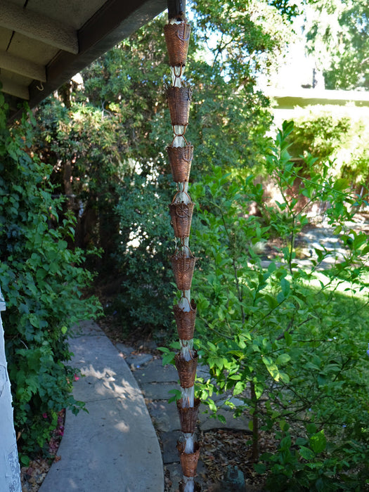 Eight foot nautical copper rain chain for decorative rainwater drainage