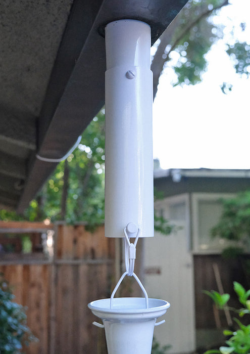 White powder coated 6 inch rain chain installation kit extension