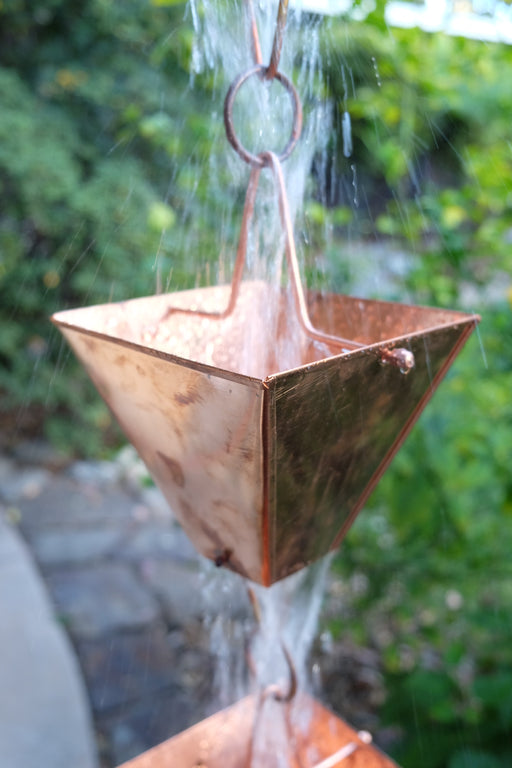Extra large square cup solid copper rain chain