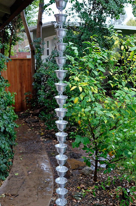 Aluminum hand hammered bell cup rain chain