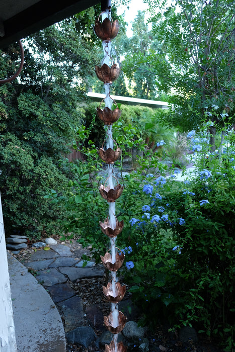 Solid Copper hand hammered lotus cup rain chain high quality