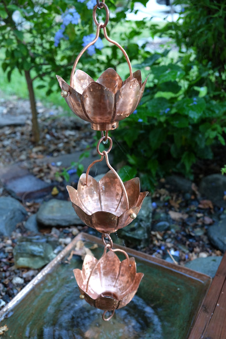 Solid Copper hand hammered lotus cup rain chain best quality