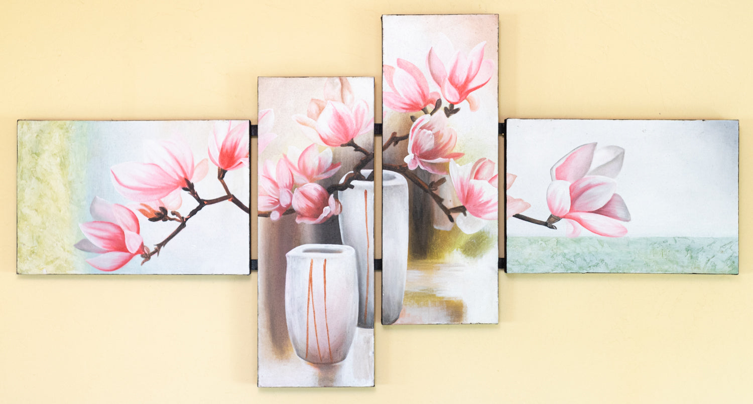 flowers cherry blossom pink still life original oil painting cluster wall art pastel