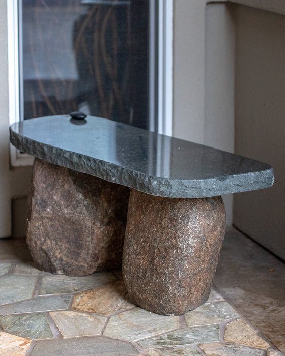 Basalt rock boulder garden bench