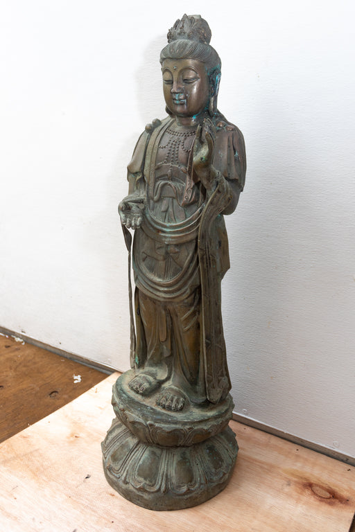 Large bronze quan yin statue 32" aged chinese goddess