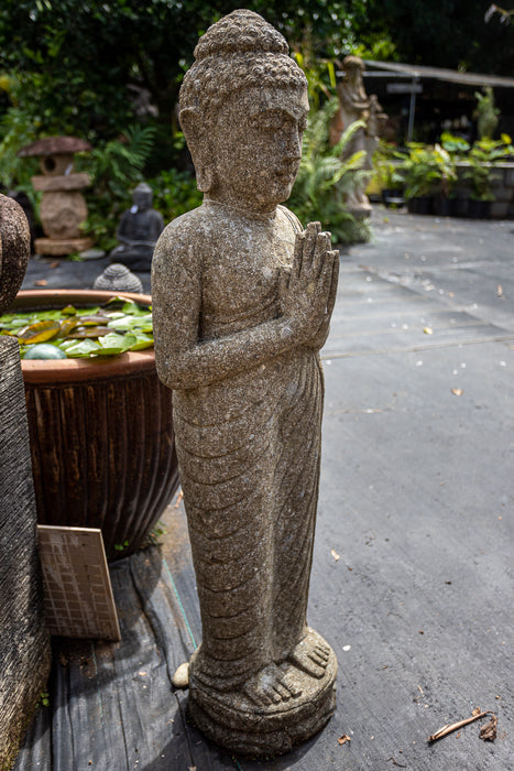 standing buddha praying mudras stone statue 