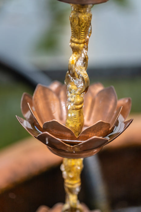 Double pure Copper Lotus Flower cast brass rain chain best quality made in USA