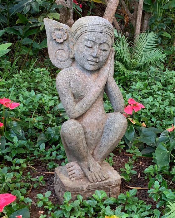 Hand carved stone garden statue garden spirit elf farie