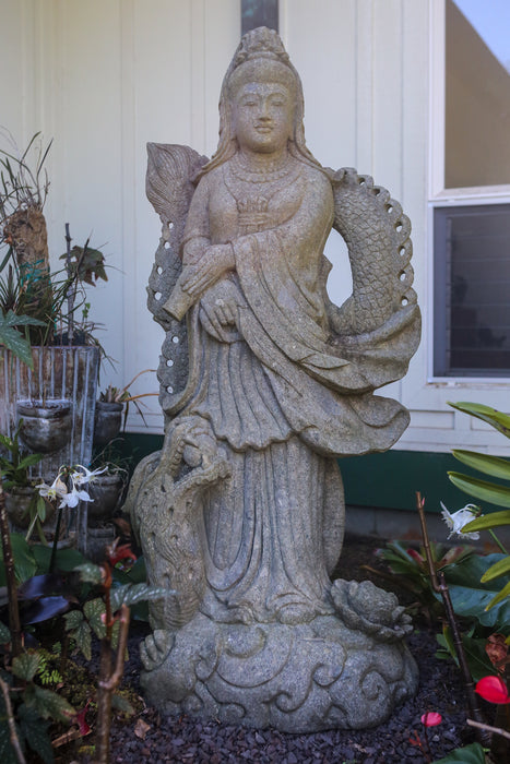 Large Quan Yin statue hand carved stone Buddhist Indonesian