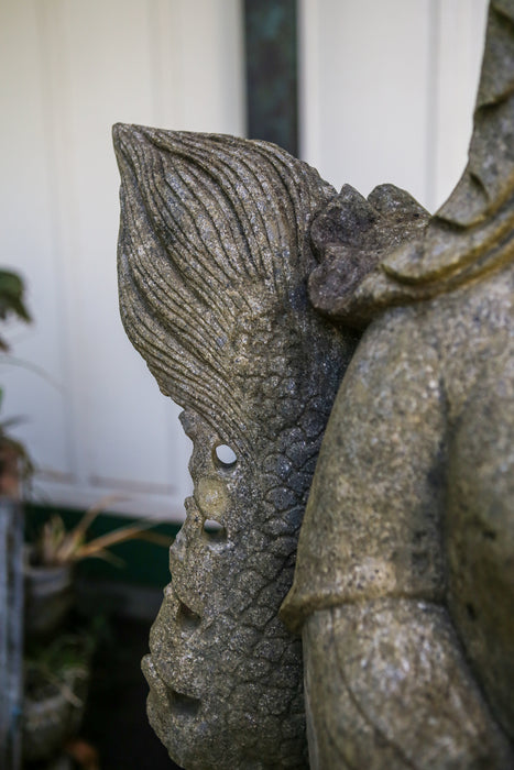 Quan Yin dragon tail stone statue detail hand carved