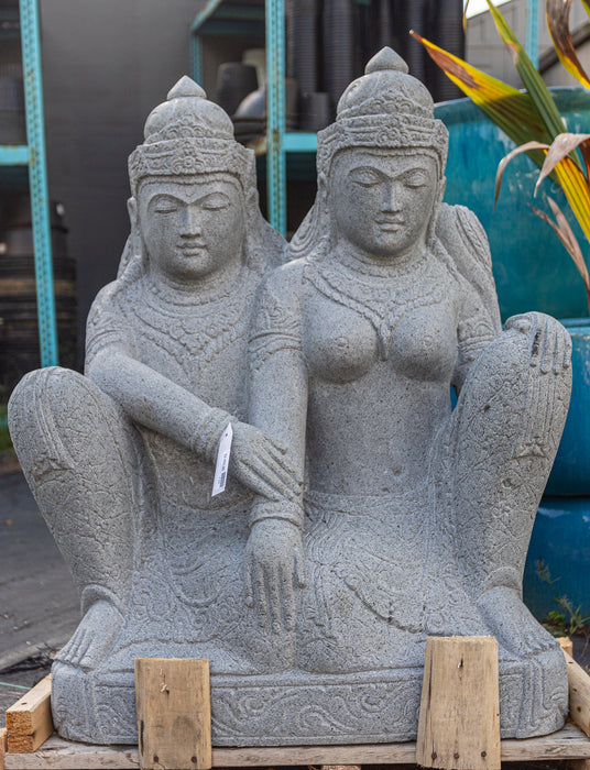 rama sita hand carved stone statue blue basalt bluestone indonesia goddess couple sitting garden statues
