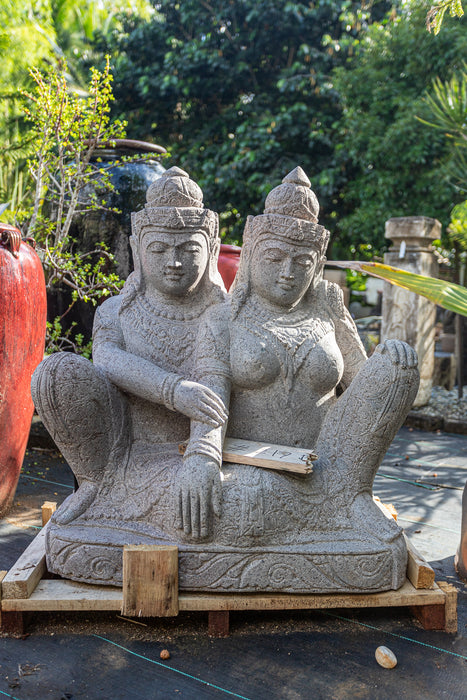 Rama Sita hand carved stone statue pink basalt goddess couple sitting sweet indonesia garden statue