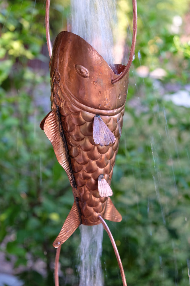Large koi fish solid copper rain chain