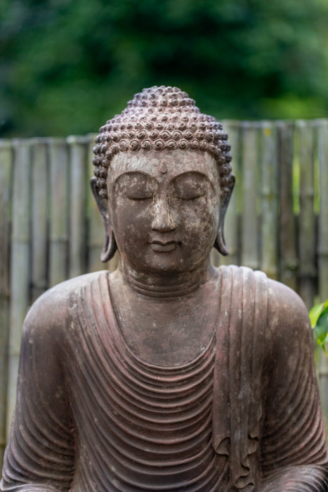 36" Buddha seated on lotus flower pedestal large lightweight resin statue copper bronze finish