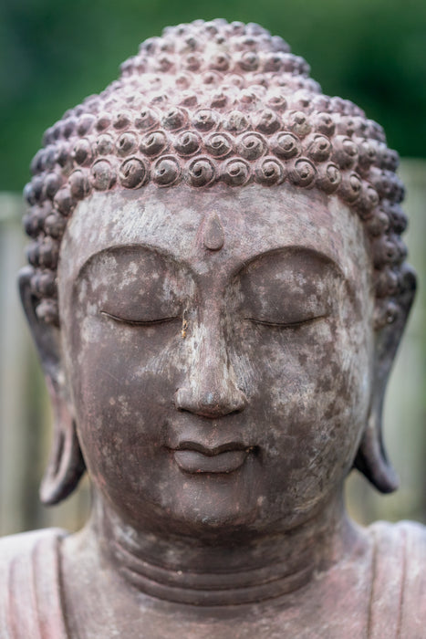 36" Buddha seated on lotus flower pedestal large lightweight resin statue detail face