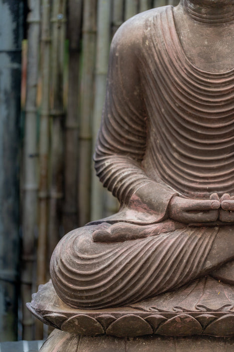 36" Buddha seated on lotus flower pedestal large lightweight resin statue aged look