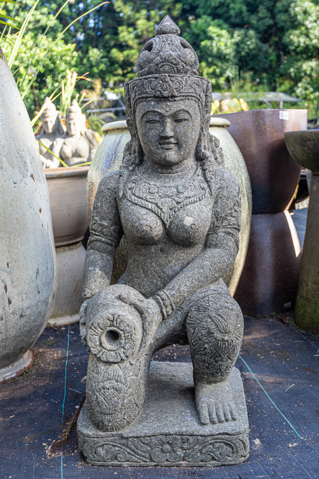 Kneeling goddess devi hand carved stone garden statue
