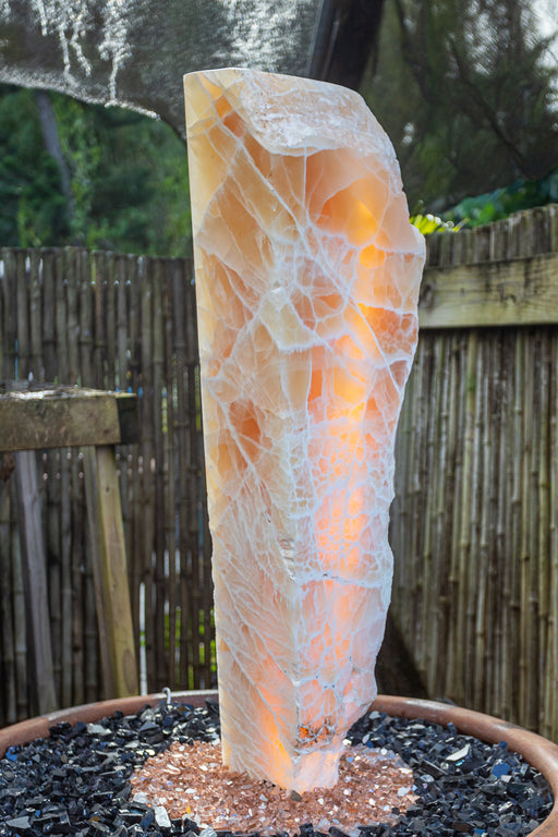sunrise onyx light up fountain 36" tall lit water feature natural orange yellow crystal