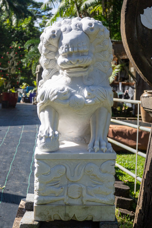 large white marble fu dog pair male female large garden hand carved statue
